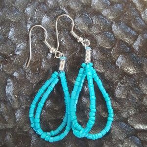 Turquoise Color Beaded Hoop/Dangle Earrings